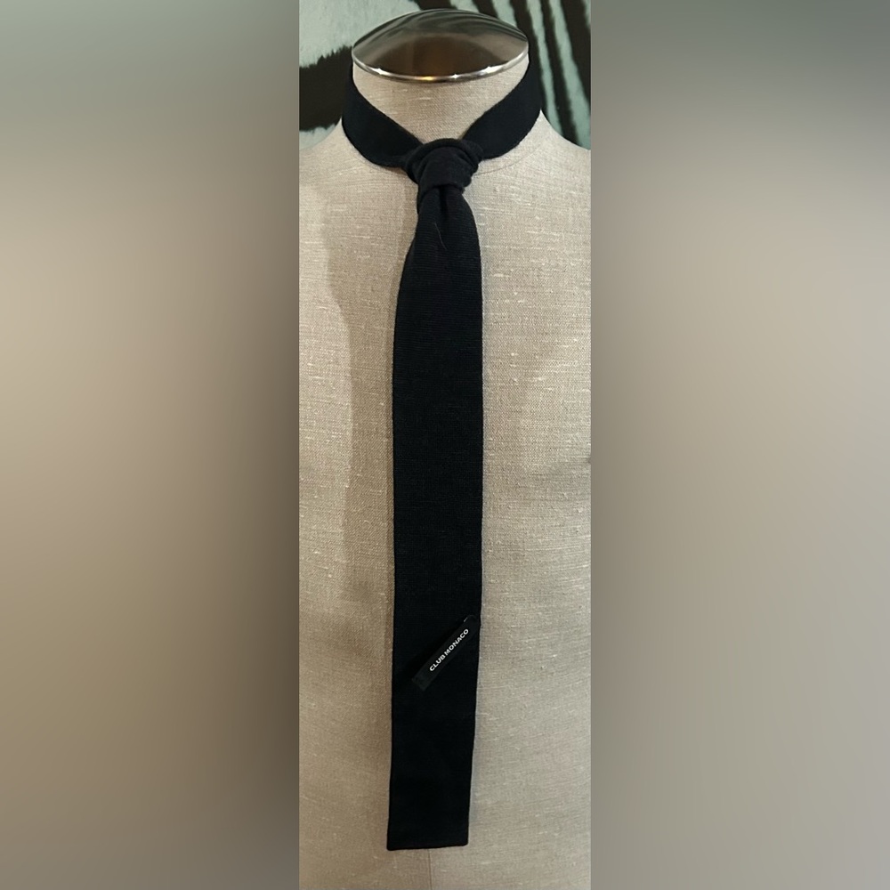 Club Monaco Black 100% Wool Tie